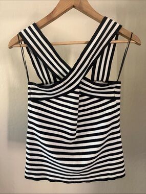 Cache Black & White Striped Cross-Back Tank Vintage Y2K Knit Size S